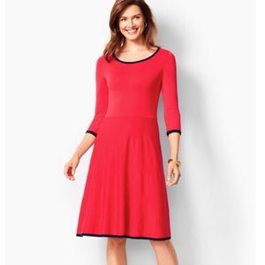 Talbots Petites Tipped Red Quarter Sleeve Fit & Flare Holiday Dress Size 0P